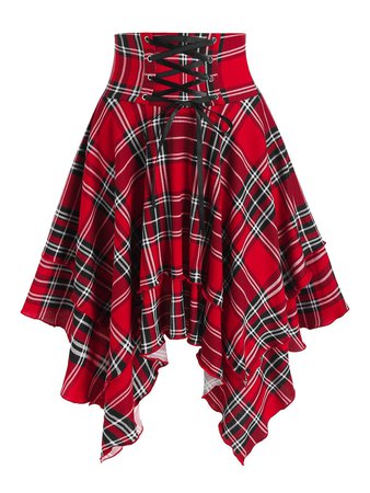 Plaid Print Lace-up Handkerchief Layered Skirt [34% OFF] | Rosegal