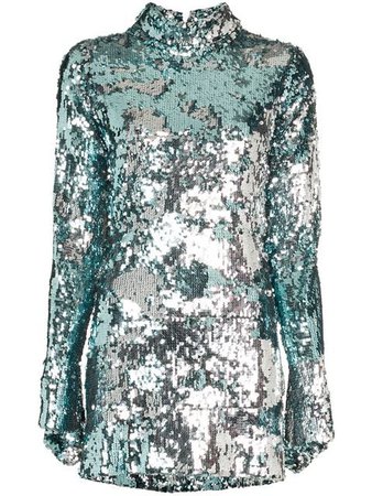 Halpern silver sequin embellished contrast mini dress $878 - Shop AW18 Online - Fast Delivery, Price