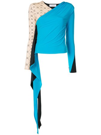 Shop Marine Serre draped detail colour block blouse with Express Delivery - FARFETCH