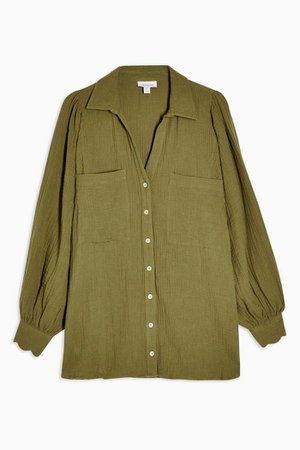 Khaki Cotton Casual Shirt | Topshop