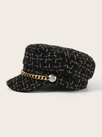 Chain Decor Tweed Newsboy Hat | SHEIN USA