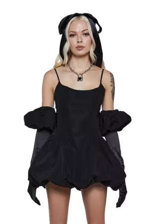 Sugar Thrillz Taffeta Mini Dress With Gloves - Black – Dolls Kill