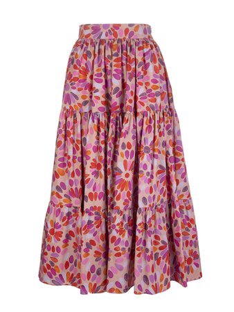 Gianluca Capannolo Red/pink Cotton Floral-print Tiered Skirt | italist