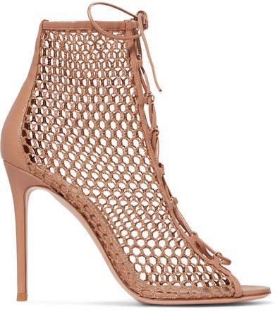 105 Lace-up Fishnet Ankle Boots - Neutral