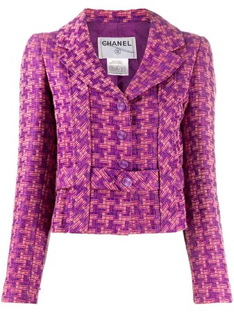 Chanel Pre-Owned Houndstooth Pattern Belted Jacket - Farfetch