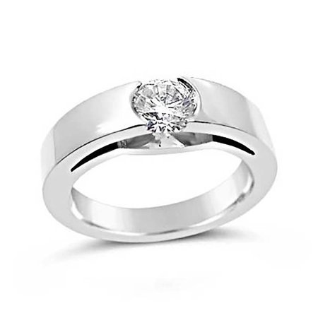 White Gold tension set band with diamond solitaire