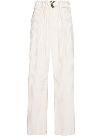 By Any Other Name belted-waist corduroy flared trousers