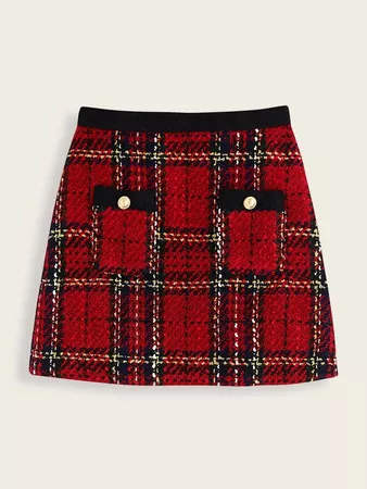 Double Pocket Zip Back Plaid Skirt