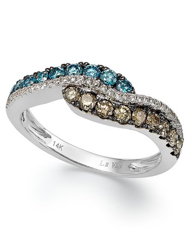 Le Vian 14k White Gold Chocolate, Blue and White Diamond Ring