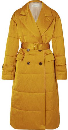 Renata Belted Quilted Satin Coat - Mustard
