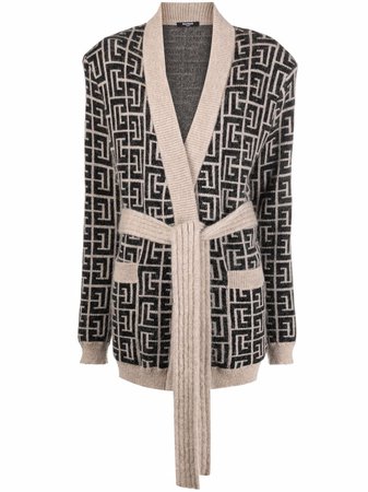 Shop Balmain belted Monogram cardigan with Express Delivery - FARFETCH