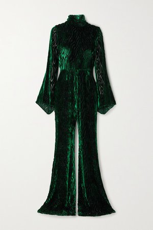 Glittered Devore-velvet Jumpsuit - Dark green