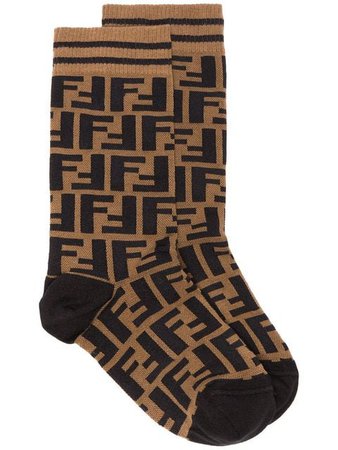 Fendi brown and black FF logo cotton socks $104 - Buy SS19 Online - Fast Global Delivery, Price