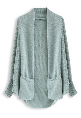 Open Front Drape Knit Cardigan in Blue - Retro, Indie and Unique Fashion