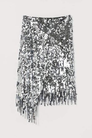 Sequined Wrapover Skirt - Gray