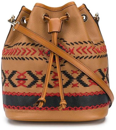 embroidered style drawstring bucket bag