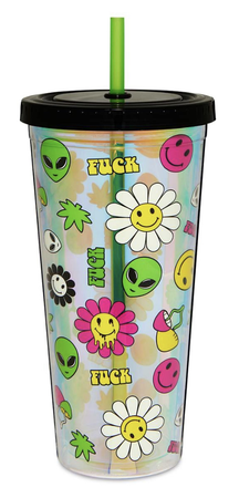 smiley face icon cup with straw - spencer’s