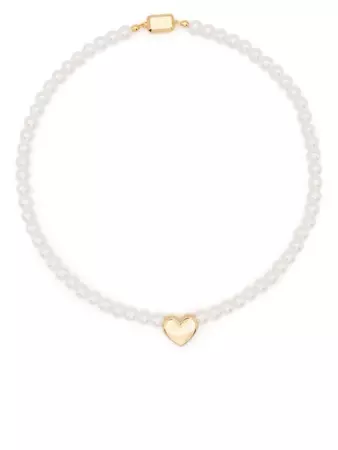 NUMBERING heart-charm pearl necklace