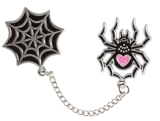 Halloween spider and web enamel pin with chain