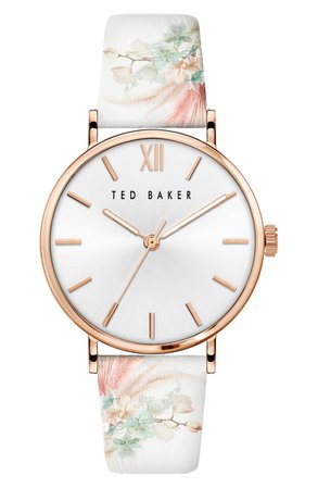 Ted Baker London Phylipa Serendipity Floral Leather Strap Watch, 37mm | Nordstrom