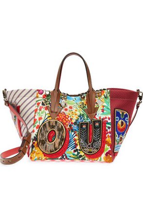 Christian Louboutin Small Caracaba Tarot Embellished Mixed Media Tote | Nordstrom