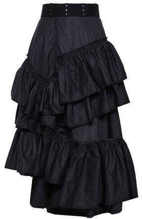 Asymmetric Tiered Cotton-poplin Skirt