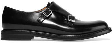 Lora R Buckled Glossed-leather Brogues - Black