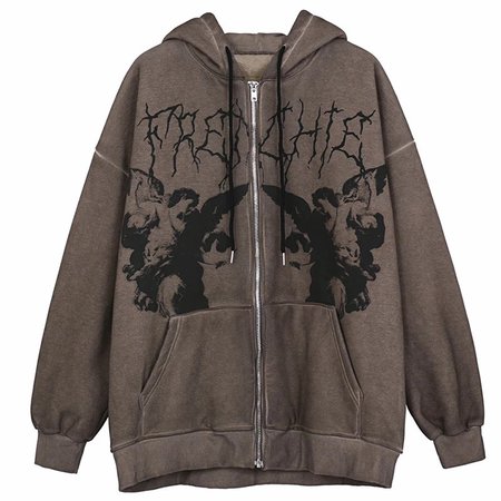 Y2K Angel Zip Up Hoodie - Harajuku Grunge Tumblr Aesthetic - Angel Dark Print Jacket Coat - Google Search