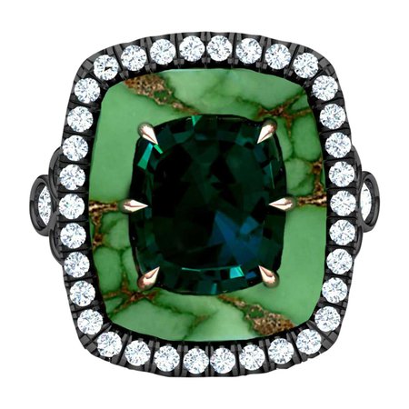 3.75 Carat Blue Green Sapphire and Turquoise Diamond Ring For Sale at 1stDibs