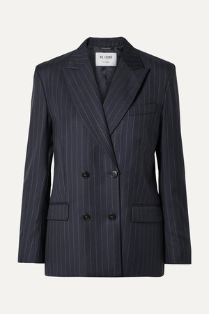 Navy 70s double-breasted pinstriped wool blazer | RE/DONE | NET-A-PORTER