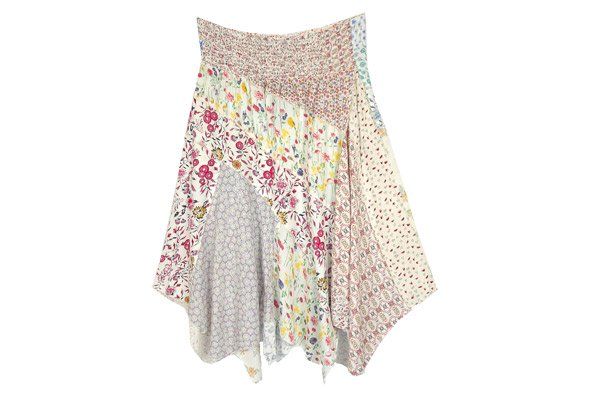 High Tea Asymmetric Elegant Floral Skirt | Off-White | Patchwork, Handkerchief, Floral, Printed, Bohemian