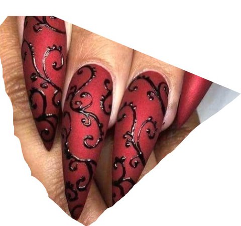 red and black lingerie acrylic nails