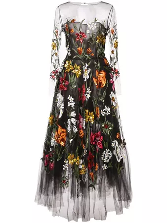 Oscar De La Renta Flower Embroidered Gown - Farfetch