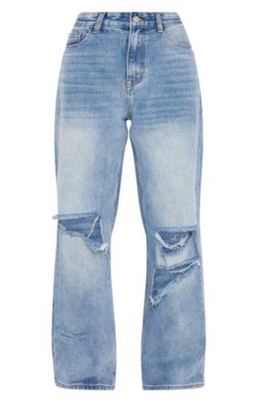 Mid Wash Baggy Low Rise Distressed Boyfriend Jeans  $55.00