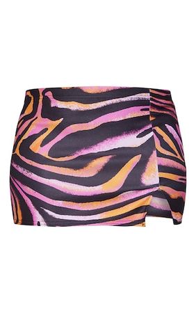 Pink Zebra Stretch Thigh Split Low Rise Micro Skirt | PrettyLittleThing USA