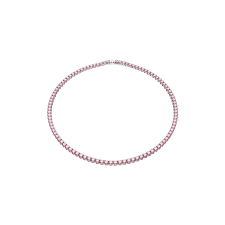 Swarovski - Matrix Tennis Necklace, Round cut, Small, Pink, Rhodium plated