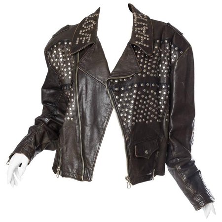 Iconic Jean Paul Gaultier Love Hate Studded Leather Jacket For Sale at 1stdibs