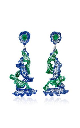 One Of A Kind Parisa Emerald, Tsavorite, Sapphire, Diamond, Blue & Green Rhodium Earrings By Neha Dani | Moda Operandi