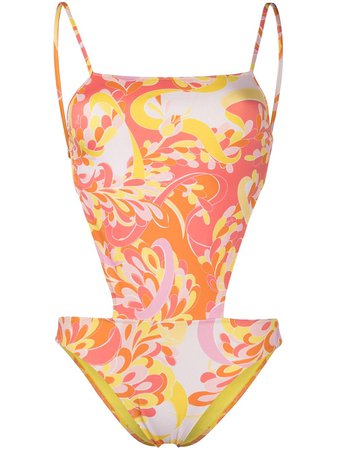 Shop Emilio Pucci abstract-print cut-out one-piece swimsuit with Express Delivery - FARFETCH