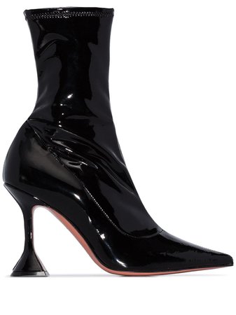 Black Amina Muaddi High-Shine Heeled Ankle Boots | Farfetch.com