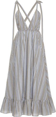 Amalfi Ruffled Striped Cotton-Poplin Midi Dress