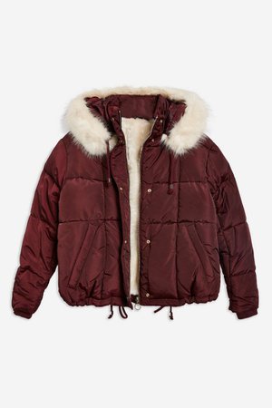 Faux Fur Lined Quilted Puffer Jacket | Topshop burgundy