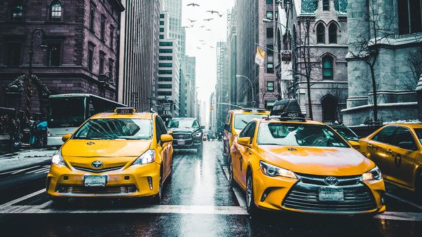 New York Taxi Wet Roads Tall Buildings 5k, HD Photography, 4k Wallpapers, Images, Backgrounds, Photos and Pictures