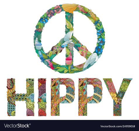 Zentangle stylized sign peace with word hippy Vector Image