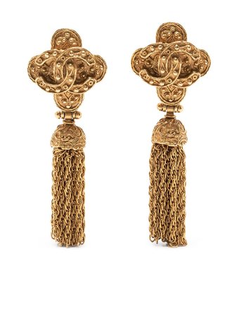 Chanel Pre-Owned 1994 CC fringed clip-on earrings - FARFETCH