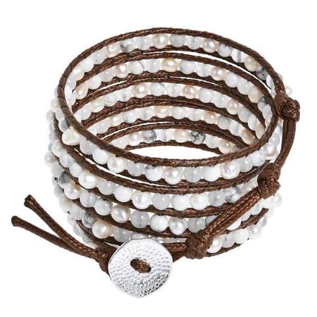 brown leather silver bead wrap bracelet