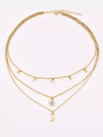 Star & Moon Layered Necklace | ROMWE USA