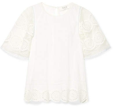 Zinnia Broderie Anglaise-trimmed Cotton-voile And Gauze Blouse - White