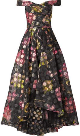 Off-the-shoulder Floral-print Fil Coupé Organza Gown - Black