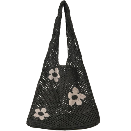 floral crochet shoulder tote bag